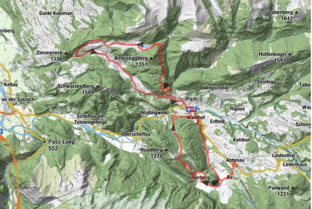 Cyklovýlet v Alpách_Mapa trasy Seewaldsee Runde