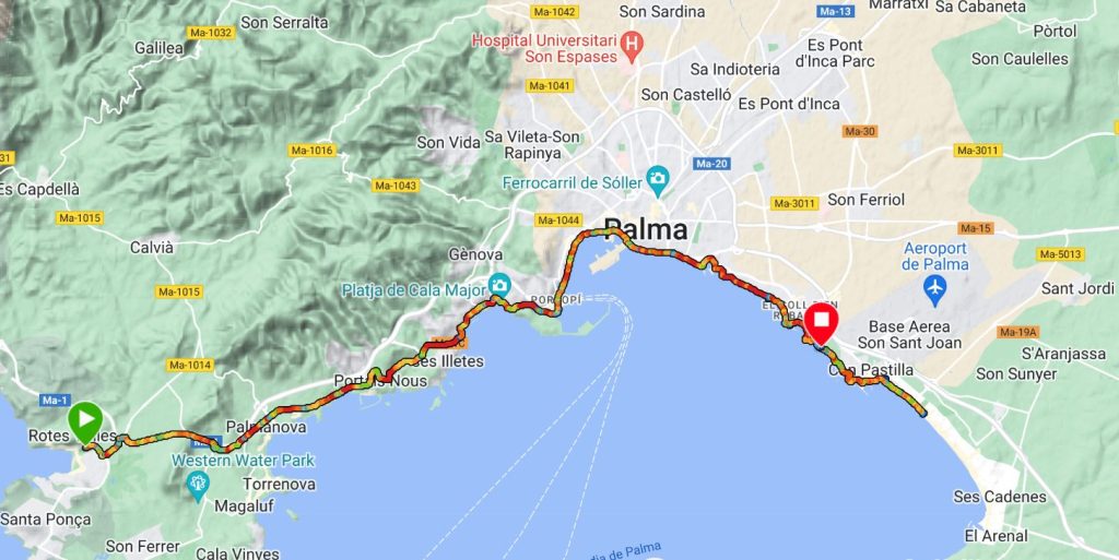 Mapa cyklotrasy Santa Ponsa-Palma-Ses Cadenes