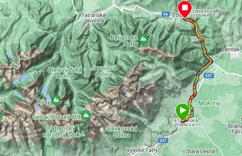 Cyklotrasy v Belianskych Tatrách_mapa cyklotrasy Tatranská Lomnica - Ždiar