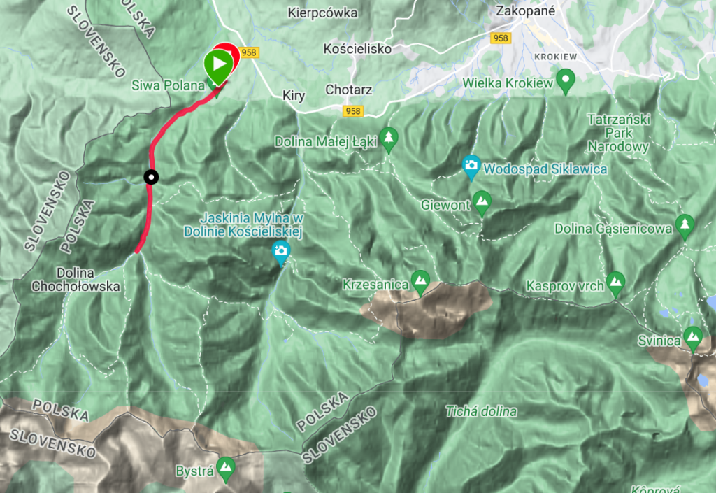 Mapka trasy na bežkách v Chocholowskej doline