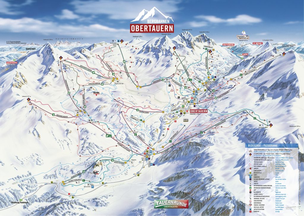 Stredisko Obertauern_Mapa lyžiarskych vlekov a bežkárskych trás